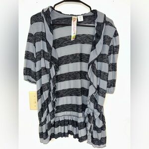 Fresh Brewed Juniors Gray & Black Open Front Short Sleeve Ruffled Cardigan Sz XL